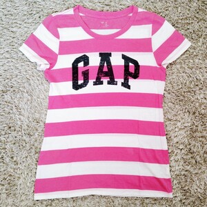 0722／Ｓ／GAP　レディース　トップス Tシャツ 半袖 白　ピンク　ボーダー