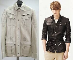 定価71万円 BALMAIN HOMME バルマン 13SSレザーミリタリージャケット44ベージュ France製 オリヴィエ・ルスタン