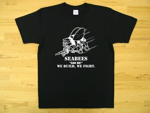 SEABEES 黒 5.6oz 半袖Tシャツ 白 L ミリタリー シービーズ U.S. NAVY ハチ