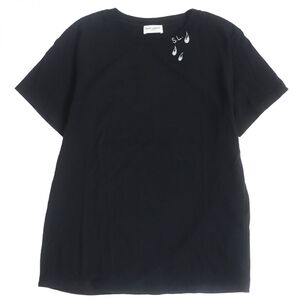 美品□SAINT LAURENT PARIS/サンローランパリ ロゴ入り コットン100％ ショートスリーブ 半袖Tシャツ/カットソー ブラック S 伊製 正規品