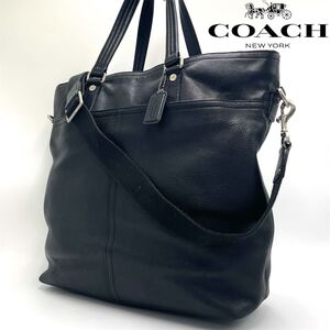 ◯極美品◯COACH/コーチ カウハイドレザー シボ革/ショルダーバッグ トートバッグ ビジネスバッグ メンズ 黒ブラック A4収納可 F77181