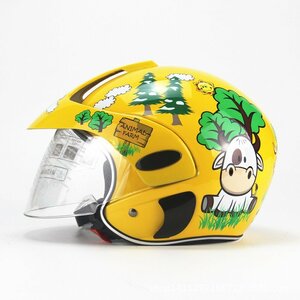 TZX680★子供用ヘルメットバイクヘルメット 半キャブ ジェット ヘルメット 半帽 シールド付きイエロー