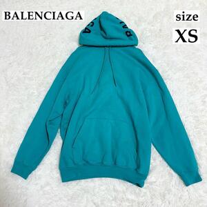 BALENCIAGA バレンシアガ オーバーサイズ　フードロゴ　パーカー ワンポイントロゴ　ビッグサイズ　 スウェット　トレーナー　緑　グリーン