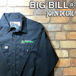 ★USA直輸入★良品＆正規品★【BIG BILL×JOHN DEERE】肉厚刺繍ロゴ 長袖 ワークシャツ【メンズ XL】黒 レア 制服 ユニフォーム K4-020