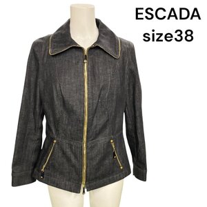 極美品　エスカーダ　ESCADA ゴールドジッパー　デニム、ジージャン、Gジャン　ジャケット　38、M、9号　S4L481