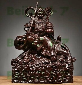 特売！黒檀彫刻武財神騎虎置物高さ約18cm