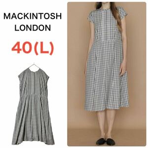 【美品】マッキントッシュロンドン MACKINTOSH LONDON ウォッシャブル レーヨンチェックワンピース Lサイズ ブラック ロング ノースリーブ