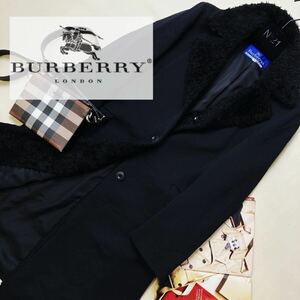 b36 【高貴なコーデ】参考価格12万●BURBERRY BLUE LABEL●アイコン盛りの1枚〜高級ファートレンチコート バーバリーコート レディース M