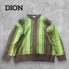 DION ディオン【F】グリーン　ニット　セーター　クルーネック　太いストライプ