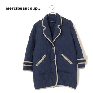 1I2700-N◆美品◆ mercibeaucoup, メルシーボークー キルティングコート ロング ◆size1 ネイビー 紺 コットン ポリエステル