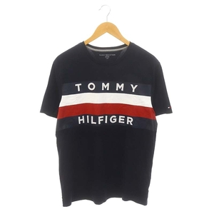 トミーヒルフィガー TOMMY HILFIGER ロゴTシャツ カットソー 半袖 クルーネック L 紺 ネイビー /AT ■OS メンズ