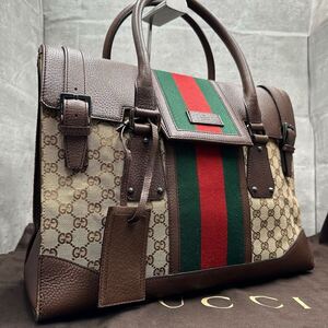 1円■美品■ グッチ GUCCI シェリーライン GG柄 ボストンバッグ トートバッグ 旅行かばん メンズ ビジネス 大容量 レザー 本革 金具 