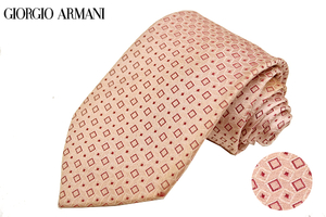 N-2054★送料無料★GIORGIO ARMANI ジョルジオアルマーニ★イタリア製 ピンク 総柄 織り生地 シルクネクタイ