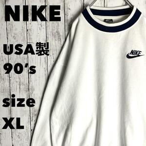 90s【NIKE】ナイキ USA製 スウェットXL 刺繍スウッシュロゴ 古着