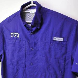 古着●コロンビア 半袖フィッシングシャツ TCU テキサスクリスチャン大学 S 傷 xwp