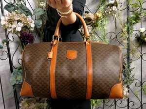 ●超美品●CELINE セリーヌ●マカダム●ロゴ型押し●PVC カーフ レザー 本革●ボストン バッグ●ブラウン系●G金具●ヴィンテージ●Js51624