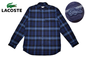 Y-6752★送料無料★LACOSTE ラコステ REGULAR FIT★正規品 メンズ男性 ネイビー チェック ワニロゴ刺繍 長袖 ボタンダウン シャツ Ｍ