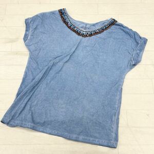 1422◎ AVIREX MFG アヴィレックス トップス Tシャツ カットソー 半袖 クルーネック ビジュー カジュアル ライトブルー レディース