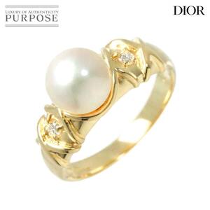 クリスチャン ディオール Christian Dior リング 12号 アコヤ真珠 7.6mmダイヤ K18 YG パール 指輪 Akoya Pearl Ring 90234059