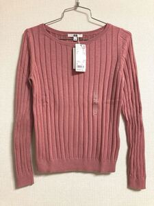 未使用◆UNIQLO/ユニクロ コットンカシミヤワイドリブセーター ◆sizeＬ くすみピンク◆送料¥230