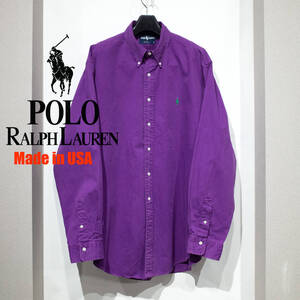 【USA製】2X / 80’s 90’s POLO RALPH LAUREN オールドポロラルフローレン コットン BIG ビッグ オーバーサイズ BDシャツ 紫 緑ポニー