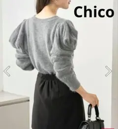 【Chico】アンゴラクルーネックパワショルニット　ショート丈　グレー