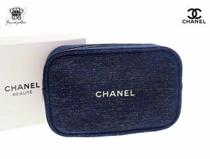 シャネル CHANEL BEAUTE ノベルティ コフレポーチ 2023 ホリデーシーズン限定品 クリスマスコフレ ネイビー×ゴールドラメ【Used 開封品】