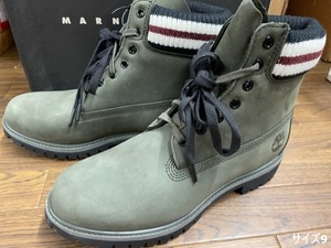 サイズ9 (メンズ27cm)■新品 本物■MARNIマルニ x ティンバーランドTIMBERLANDコラボ Wネーム カーキグリーン系 レザーブーツ