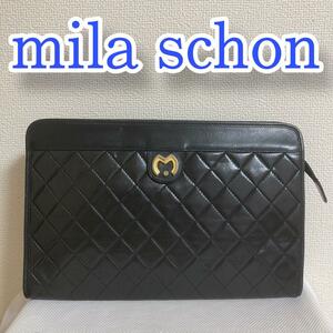 mila schon ミラ　ショーン　レザー　クラッチバッグ　ブラック　黒