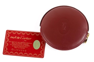 【新品同様・未使用】Cartier カルティエ マストライン 2C 丸型 ボルドー 小銭入れ コインケース 財布【HN4】