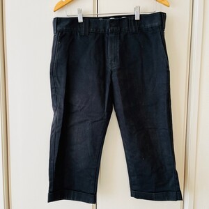 H6316cL Dickies ディッキーズ サイズ32インチ(M位) ウエスト81 クロップドパンツ ワークパンツ チノパン ブラック 黒 メンズ 半端丈 古着