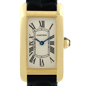 カルティエ CARTIER タンクアメリカン SM W2601556 腕時計 YG レザー クォーツ アイボリー レディース 【中古】