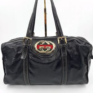 【美品】GUCCI グッチ ハンドバッグ　ミニボストン　シェリーライン GG インターロッキング　パテントレザー