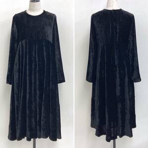 AD1988 tricot COMME des GARCONS レーヨン ベロア 長袖 フレア ワンピース ブラック 黒 トリココムデギャルソン ドレス archive 4010278