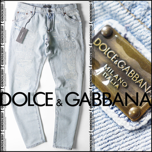 DG感満点！希少14SSモデル■新品12万【DOLCE&GABBANA】ロゴプレートクラッシュリペアデニム50/14CLASSIC/W90cm/L程度/ドルチェ＆ガッバーナ