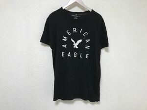 本物アメリカンイーグルAMERICANEAGLEロゴコットン半袖Tシャツ黒ブラックメンズM