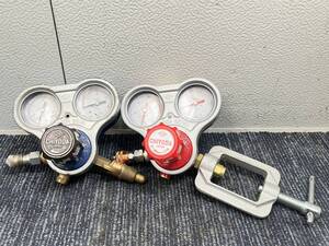 【中古品】千代田精機 スタウト 酸素圧力調整器S2? アセチレン圧力調整器AC2 乾式安全器付き レギュレーター ガス溶断 溶接部品 6181