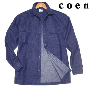 新品!! コーエン coen 背面刺しゅう デニム 長袖 シャツ ネイビー (L) ☆ ユナイテッドアローズ メンズ コットン ジャケット ざっくり 紺