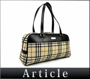 180083◇ BURBERRY バーバリー チェック柄 ショルダーバッグ ハンドバッグ ナイロン レザー 革 ベージュ ブラウン レディース/ B