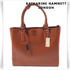 新品1円～★定価2.6万 KATHARINE HAMNETT LONDON キャサリン ハムネット ロンドン 牛革 本革レザー トートバッグ ブラウンビジネス◆4698◆