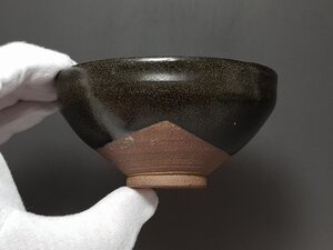 黑釉 天目茶碗 時代唐物 幅約10.2cm / 宋元時代 盃 小碗 杯 盞 小鉢 茶道具 煎茶道具 酒器 唐物 人間国宝 李朝 高麗 古玩 古董