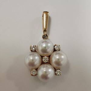 ミキモト K18 パール ペンダントトップ 5Pダイヤ M刻印 2.1g MIKIMOTO 18金