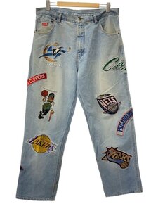 NBA◆team big wappen denimボトム/36/コットン/IDG/総柄