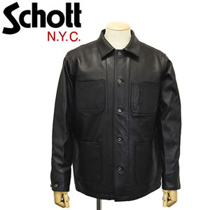 Schott (ショット) 3111050 LAMB LEATHER COVERALL JKT カバーオール レザージャケット 09BLACK M