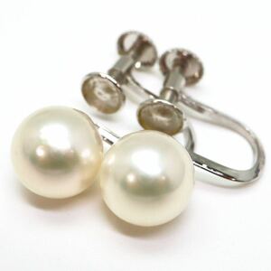 良品!!大珠!!テリ良し!!＊K14WGアコヤ本真珠イヤリング＊j 約2.0g 約7.5mm珠 パール pearl earring jewelry DF0/DF0