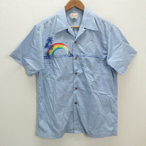 a■ハワイアン/Hawaiian ALOHA TROPICAL 半袖 アロハシャツ/開襟【M】水色/MENS/93【中古】