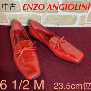 【売り切り!送料無料!】A-100 ENZO ANGIOLINI!パンプス!6 1/2 M 23.5cm位!赤!レッド!ローファー!おしゃれ!ぺたんこ!中古!