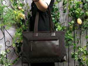 ●超美品●GUCCI グッチ●ロゴ型押し●GGデニム カーフ レザー 本革●トート バッグ●ダークブラウン●SV金具●A4 書類 かばん●Js47503