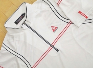 １円★Le coq sportif GOLF ルコックゴルフ★ビッグロゴストレッチ素材ハーフジップ長袖シャツ★LL★吸汗速乾★ホワイト★デサント 良品