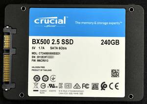 1円スタート Crucial BX500 CT240BX500SSD1 (240GB) SSD 2.5inch 7mm CristalDiscinfo 正常(100%) 使用時間:2H 総書込量:25G (管:PC02E